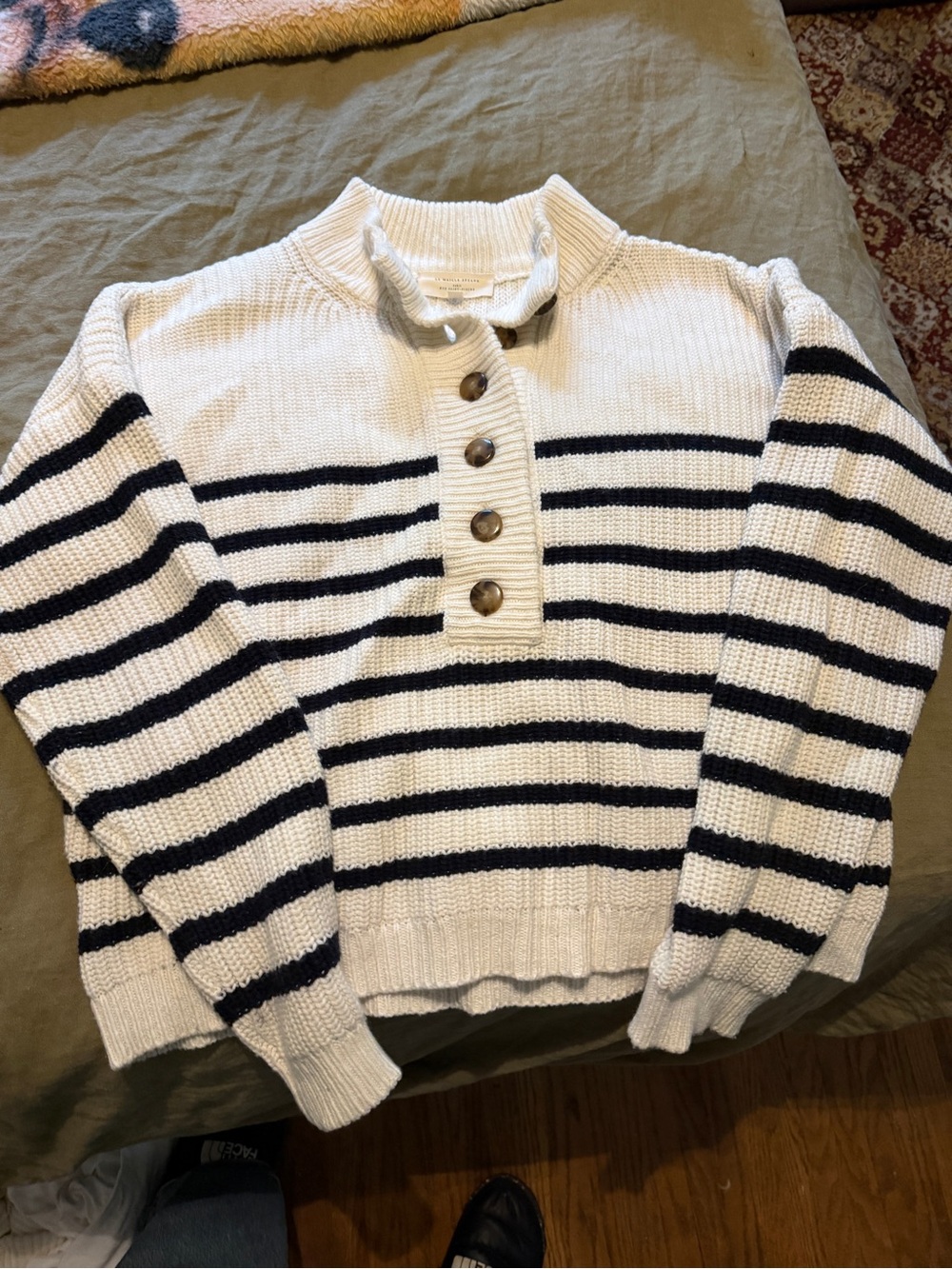 Sezane Striped Button-Placket Women's Sweater - Cream & Black